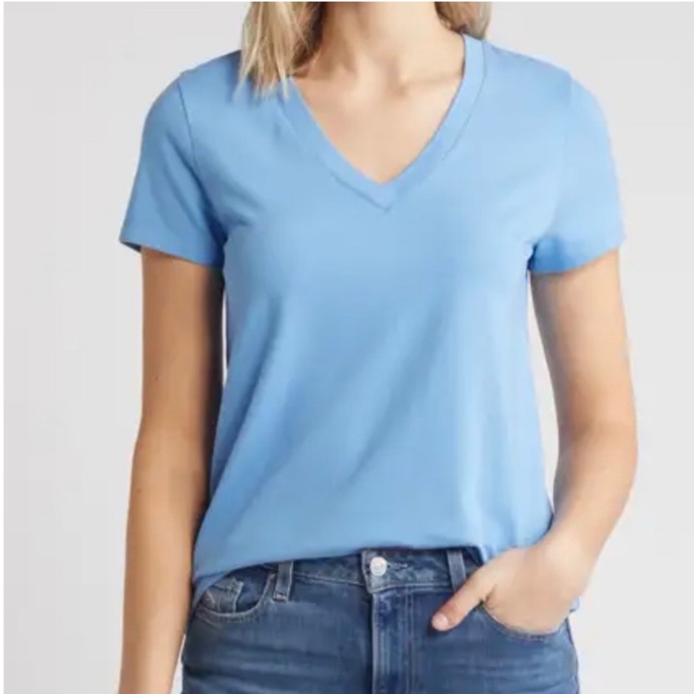 Caslon V-Neck T-Shirt Blue Lake XL
